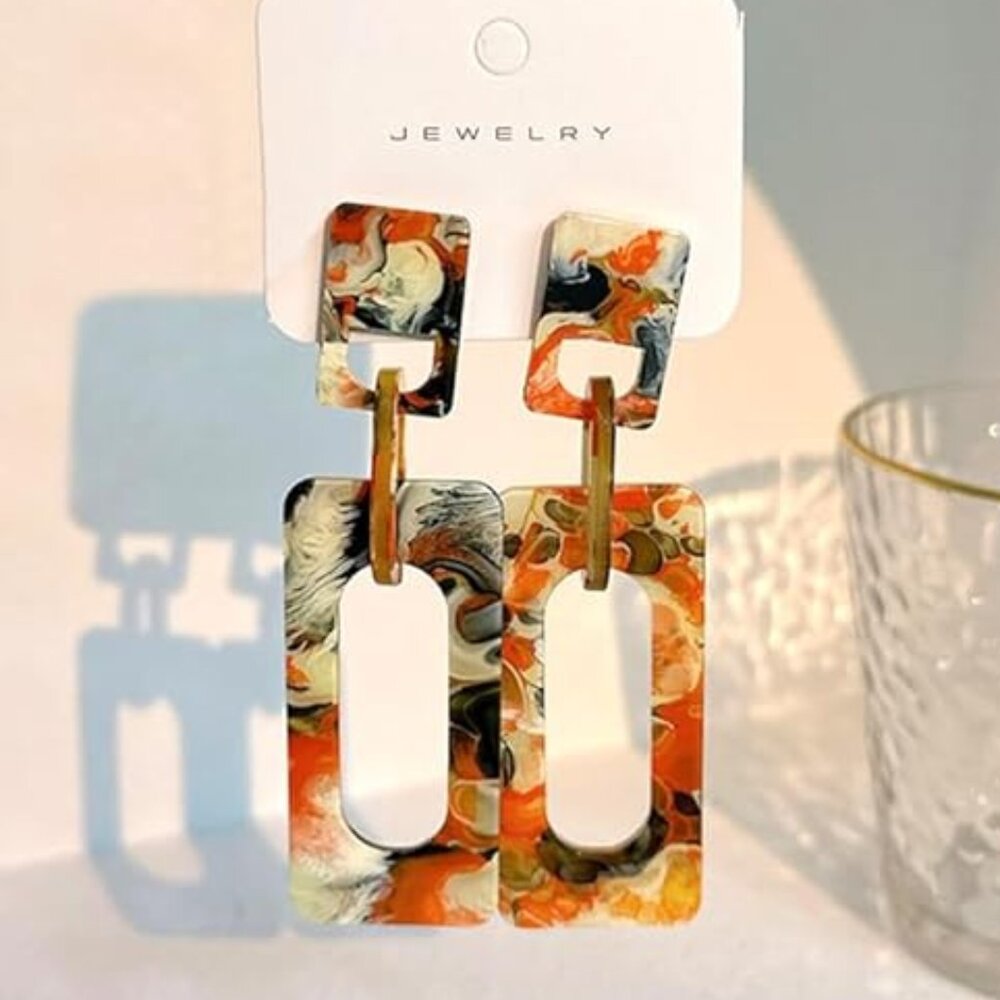 Orange Retro Simple Acrylic Rectangle Earrings